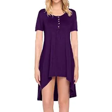 Naggoo Women's Short Sleeve Button V Neck High Low Loose Fit Casual Long Tunic Tops Tee Shirts S-3XL (XX-Large, Deep Purple)