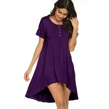 Naggoo Women's Short Sleeve Button V Neck High Low Loose Fit Casual Long Tunic Tops Tee Shirts S-3XL (XX-Large, Deep Purple)