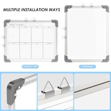 MaxGear Weekly Dry Erase Board for Wall, 16" x 12" Magnetic Calendar White Board, Hanging Double-Sided Whiteboard, Small Portable for Planning, Drawing, Memo, to Do List, School, Home, Office