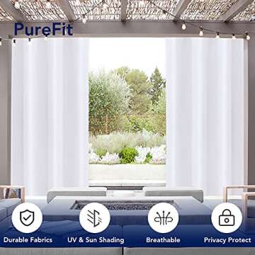 PureFit Outdoor Curtains for Patio Waterproof Weatherproof, UV and Fade Resistant Outside Curtains for Gazebo, Front Porch, Pergola, Sun Blocking Privacy Curtain, 52W x 84L inch, 1 Panel, White