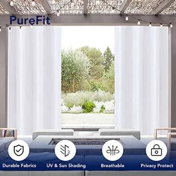 PureFit Outdoor Curtains for Patio Waterproof Weatherproof, UV and Fade Resistant Outside Curtains for Gazebo, Front Porch, Pergola, Sun Blocking Privacy Curtain, 52W x 84L inch, 1 Panel, White
