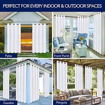 PureFit Outdoor Curtains for Patio Waterproof Weatherproof, UV and Fade Resistant Outside Curtains for Gazebo, Front Porch, Pergola, Sun Blocking Privacy Curtain, 52W x 84L inch, 1 Panel, White