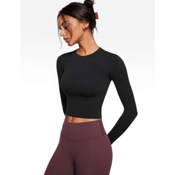 INGIA Womens Slim Fit Long Sleeve Crop Yoga Shirt