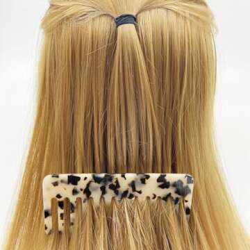 Large Wide Tooth Tortoise Shell Comb Hair Detangling Comb, 2 Pack French Hair Comb Wide Teeth Pocket...