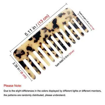 Large Wide Tooth Tortoise Shell Comb Hair Detangling Comb, 2 Pack French Hair Comb Wide Teeth Pocket Comb for Thick Curly Wavy Hair (B)