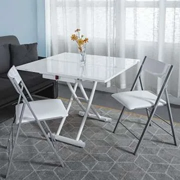 MYSELFLY Living Room Dinning Tables Folding Metal Lift Bracket Multifunction Transform Dinner Kitchen Coffee Tea End Table in Home Wood Desktop Design 40x35 White