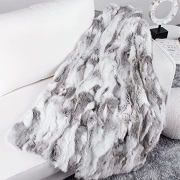 Cozy Real Rabbit Fur Throw Blanket - Soft and Stylish