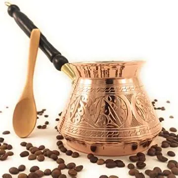 ACI Series (XX-Large) - Thickest Solid Hammered and Engraved Copper Turkish Greek Arabic Coffee Pot with Wooden Handle/Stovetop Coffee Maker,Jazzve,Cezve,Ibrik,Briki (29 fl oz)