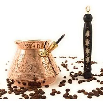 ACI Series (XX-Large) - Thickest Solid Hammered and Engraved Copper Turkish Greek Arabic Coffee Pot with Wooden Handle/Stovetop Coffee Maker,Jazzve,Cezve,Ibrik,Briki (29 fl oz)