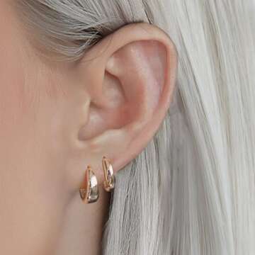 Gold Huggie Hoop Earrings Set for Women Small Chunky Gold Silver Earrings 14K Gold Filled Hypoallerg...