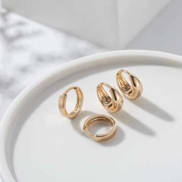 Gold Huggie Hoop Earrings Set for Women Small Chunky Gold Silver Earrings 14K Gold Filled Hypoallergenic Trendy Jewelry Dainty Huggie Earrings