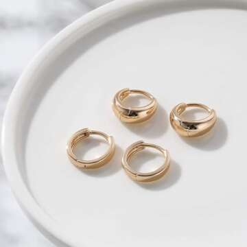 Gold Huggie Hoop Earrings Set for Women Small Chunky Gold Silver Earrings 14K Gold Filled Hypoallergenic Trendy Jewelry Dainty Huggie Earrings