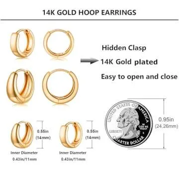 Gold Huggie Hoop Earrings Set for Women Small Chunky Gold Silver Earrings 14K Gold Filled Hypoallergenic Trendy Jewelry Dainty Huggie Earrings