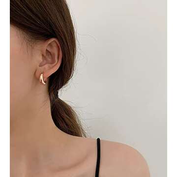 Gold Huggie Hoop Earrings Set for Women Small Chunky Gold Silver Earrings 14K Gold Filled Hypoallergenic Trendy Jewelry Dainty Huggie Earrings