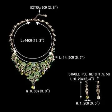 EVER FAITH Women's Crystal Gothic Skulls Stars Necklace Earrings Set Green Antique Gold-Tone