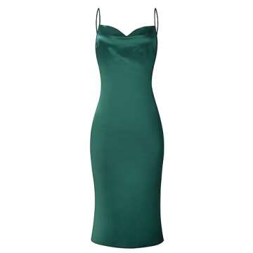 xxxiticat Women's Sleeveless Spaghetti Strap Satin Dress Cocktail Beach Evening Party Cowl Neck Dot Leopard Midi Dresses(GR2,M)