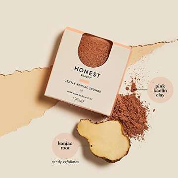 Honest Beauty Gentle Konjac Sponge with Pink Kaolin Clay |Soft Exfoliating Facial Sponge |Buff & Soften Skin | 1 count