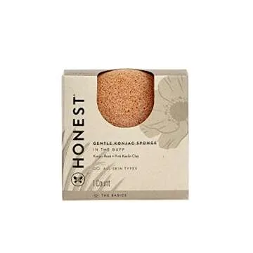 Honest Beauty Gentle Konjac Sponge with Pink Kaolin Clay |Soft Exfoliating Facial Sponge |Buff & Soften Skin | 1 count