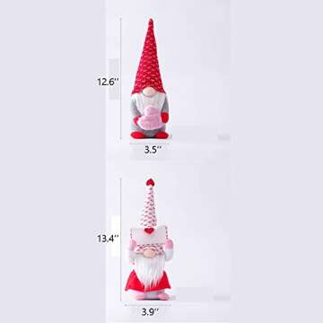 LONEA 2 PCS Valentines Day Gnome Plush - Mr and Mrs Scandinavian Tomte Elf Decorations - Stuffed Plushie Ornaments - Swedish Tomte Dwarf Figurines Table Gnomes Decor Gifts Presents