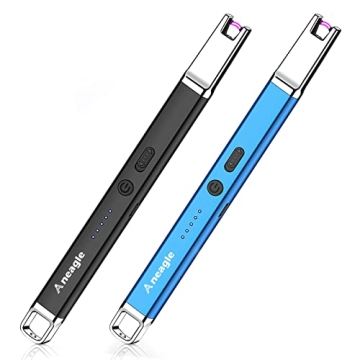 Aneagle Lighter Electric Candle Lighter 2 Packs Upgraded Rechargeable Candle Lighter with LED Flashlight Windproof Flameless and Hanging Hook LED Battery Display Arc Lighter for Candle Grill Camping