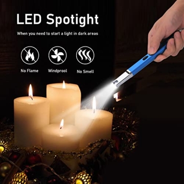 Aneagle Lighter Electric Candle Lighter 2 Packs Upgraded Rechargeable Candle Lighter with LED Flashlight Windproof Flameless and Hanging Hook LED Battery Display Arc Lighter for Candle Grill Camping