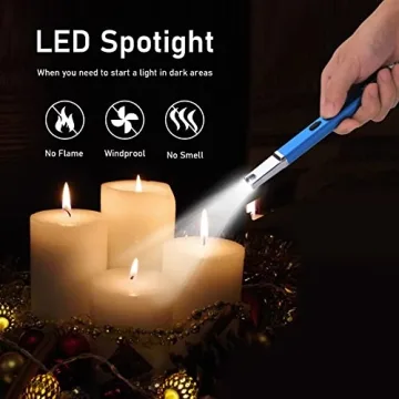 Aneagle Lighter Electric Candle Lighter 2 Packs Upgraded Rechargeable Candle Lighter with LED Flashlight Windproof Flameless and Hanging Hook LED Battery Display Arc Lighter for Candle Grill Camping