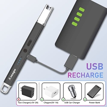 Aneagle Lighter Electric Candle Lighter 2 Packs Upgraded Rechargeable Candle Lighter with LED Flashlight Windproof Flameless and Hanging Hook LED Battery Display Arc Lighter for Candle Grill Camping