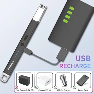 Aneagle Lighter Electric Candle Lighter 2 Packs Upgraded Rechargeable Candle Lighter with LED Flashlight Windproof Flameless and Hanging Hook LED Battery Display Arc Lighter for Candle Grill Camping