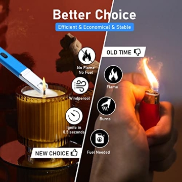 Aneagle Lighter Electric Candle Lighter 2 Packs Upgraded Rechargeable Candle Lighter with LED Flashlight Windproof Flameless and Hanging Hook LED Battery Display Arc Lighter for Candle Grill Camping