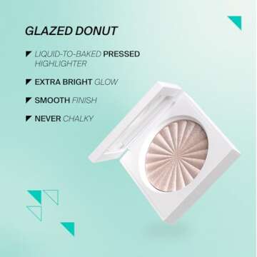 Pressed Powder Highlighter - Face Makeup | Glazed Donut - Frosty White | Pearl Shimmer Liquid-To-Baked Powder Highlighter | Refillable Pan | Cruelty-Free Beauty Essential | 7g
