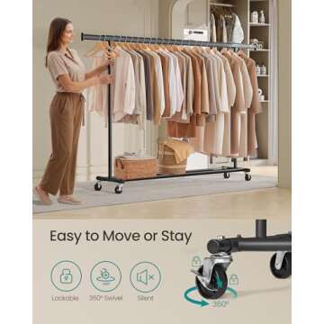 SONGMICS Portable Heavy-Duty Clothes Rack with Wheels