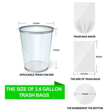 Small Clear Trash Bags – FORID 2.6 Gallon Garbage Bags Wastebasket Bin Liners 220 Count Plastic Trash Bags for Bathroom Bedroom Office Garbage Can (220 count)