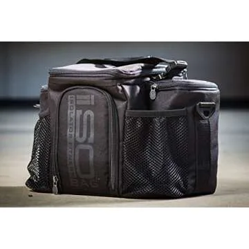Meal Prep Bag ISOBAG 3 Meal Insulated Lunch Bag Cooler with 6 Stackable Meal Prep Containers, 2 Ice Pack ISOBRICKS, and Shoulder Strap - MADE in USA (Blackout)