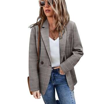 CHICZONE Womens Plaid Blazer Long Sleeve Open Front Lapel Buttons Work Casual Oversized Blazer Jacke...