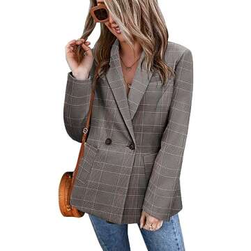 CHICZONE Womens Plaid Blazer Long Sleeve Open Front Lapel Buttons Work Casual Oversized Blazer Jacket for Women Brown L