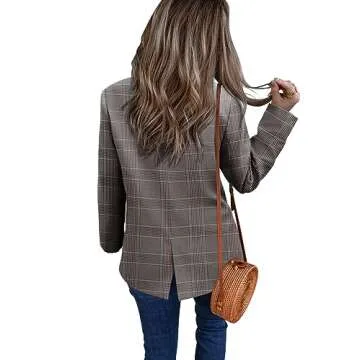 CHICZONE Womens Plaid Blazer Long Sleeve Open Front Lapel Buttons Work Casual Oversized Blazer Jacket for Women Brown L