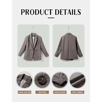CHICZONE Womens Plaid Blazer Long Sleeve Open Front Lapel Buttons Work Casual Oversized Blazer Jacket for Women Brown L