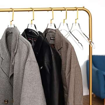 Besser Acrylic Clear Hangers 15 Pack Gold Acrylic Hangers Premium Quality Crystal Clear Hangers with Gold Hooks Luxury Dress Suit Hangers（Gold Hook）