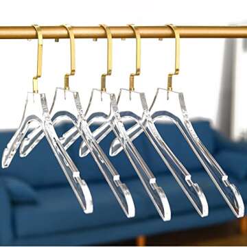 Besser Acrylic Clear Hangers 15 Pack Gold Acrylic Hangers Premium Quality Crystal Clear Hangers with Gold Hooks Luxury Dress Suit Hangers（Gold Hook）