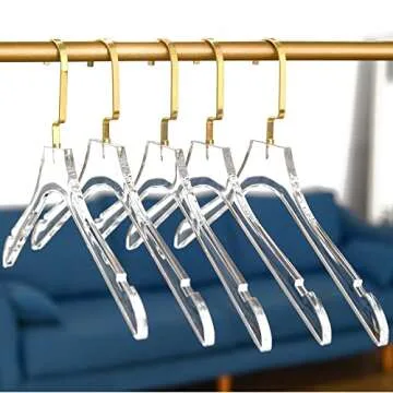 Besser Acrylic Clear Hangers 15 Pack Gold Acrylic Hangers Premium Quality Crystal Clear Hangers with Gold Hooks Luxury Dress Suit Hangers（Gold Hook）