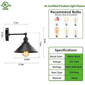 Licperron Black Wall Sconce, Industrial Vintage Wall Sconces Lighting Set of Two for Bedroom Kitchen Bathroom, 240 Degree Adjustable Rustic Antique Gooseneck Wall Lamp, Whole Lamp UL Approval