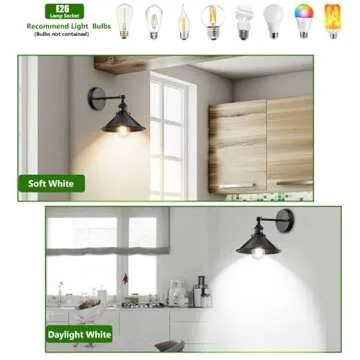 Licperron Black Wall Sconce, Industrial Vintage Wall Sconces Lighting Set of Two for Bedroom Kitchen Bathroom, 240 Degree Adjustable Rustic Antique Gooseneck Wall Lamp, Whole Lamp UL Approval