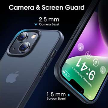CASEKOO for iPhone 14 Case/iPhone 13 Case Matte Shockproof, [10FT Mil-Grade Drop Protection] [Never Yellow] Translucent Slim Cover Women Men for iPhone Case 6.1'', Frosted Black