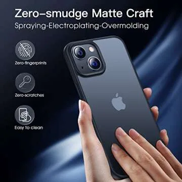 CASEKOO for iPhone 14 Case/iPhone 13 Case Matte Shockproof, [10FT Mil-Grade Drop Protection] [Never Yellow] Translucent Slim Cover Women Men for iPhone Case 6.1'', Frosted Black