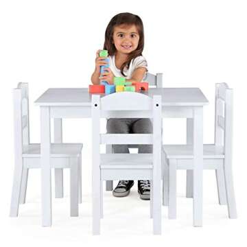 Humble Crew Kids Wooden Table and 4 Chairs Set, White - Kids Table and Chair Set for Toddlers and Ch...