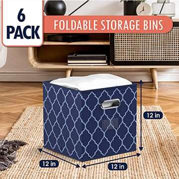 Foldable Storage Bins with Dual Handles - 6 Pack
