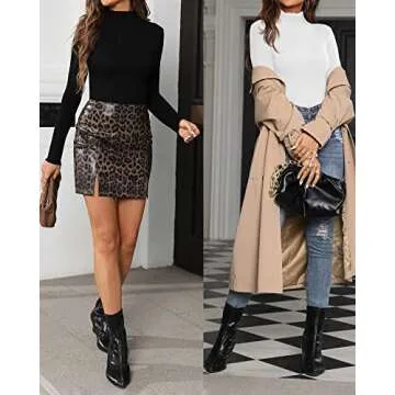 MANGOPOP Long Sleeve Bodysuits for Women Ruffle Mock Turtle Neck Slim Fitted Body Suit Shirts