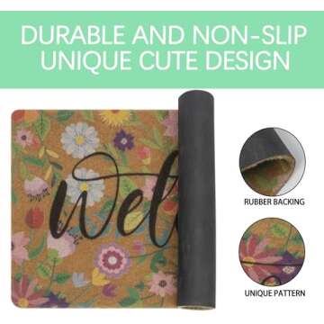 Spring Welcome Door-Mats Floral Coir Doormats - 30"x17"Non Slip Large Indoor Colorful Welcome Doormat for Entryway Outside Yard Home Decoration
