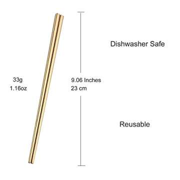 Dtdepth Stainless Steel Chopsticks - 5 Pairs Gold Reusable Dishwasher Safe Chopsticks, 304 Stainless Steel, Easy to Use (No Color Fading)