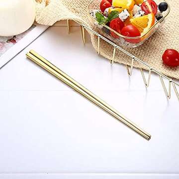 Dtdepth Stainless Steel Chopsticks - 5 Pairs Gold Reusable Dishwasher Safe Chopsticks, 304 Stainless Steel, Easy to Use (No Color Fading)